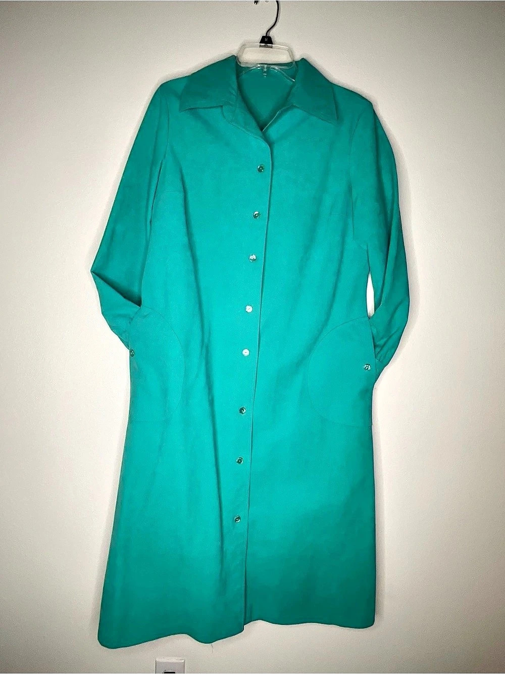 Abe Scrader Button Front Long Sleeve Dress Blue Large
